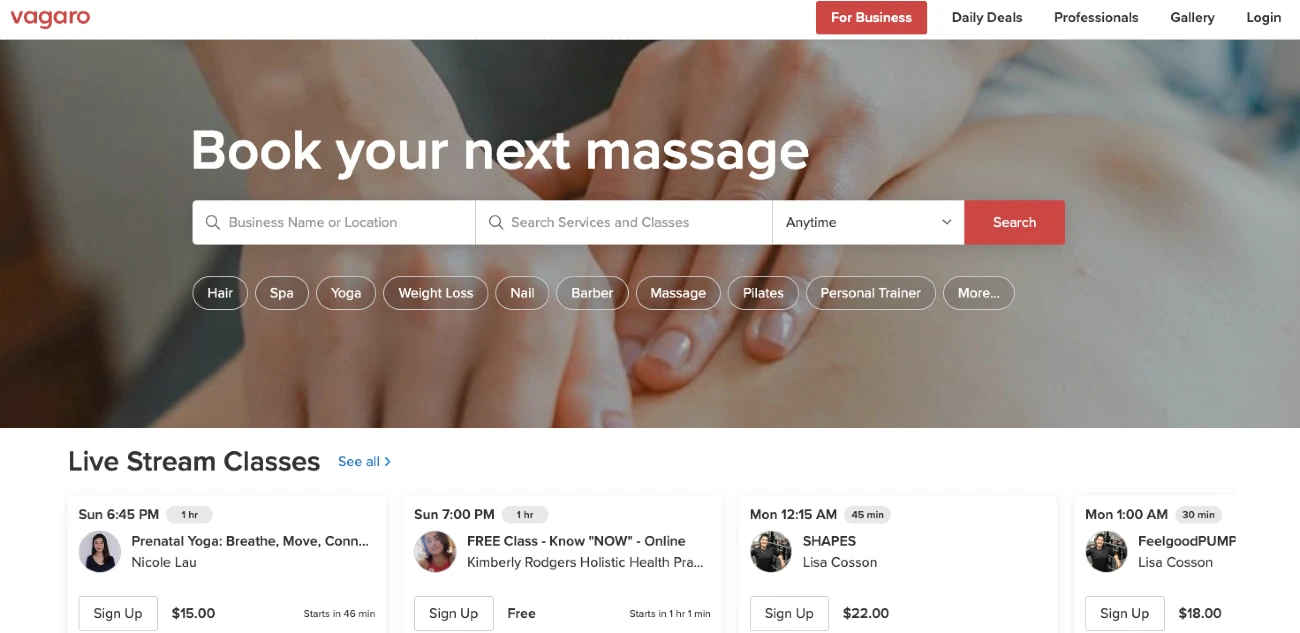 Vagaro Homepage